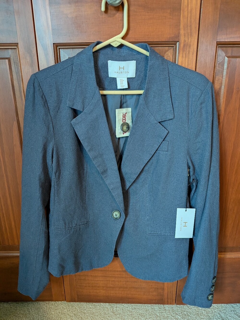 NWT Halston Linen Slate Blue Single-Button Tailored Blazer